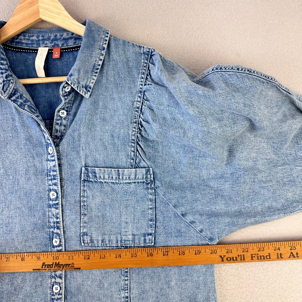 Maeve Anthropologie Chambray Denim Shirt Womens M Blue‎ Button Up Puff Sleeve - Picture 4 of 10